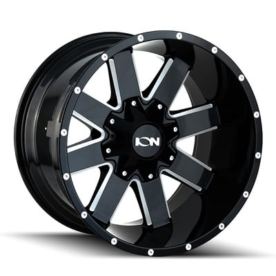 Ion Wheels 141 Series, 20x12 Wheel with 5x5 and 5x5.5 Bolt Pattern - Gloss Black/Milled - 141-2252M